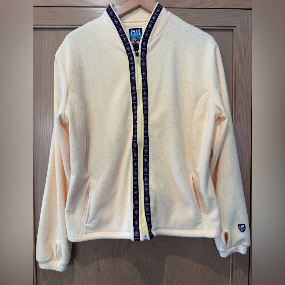 Vintage Alf Kuhl microchamois Yellow Fleece Jacket Ribbon Trim Zip Front / large